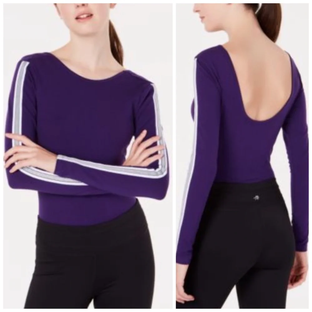 Material Girl Purple & White Stripe Leotard Bodysuit Juniors Size Medium - Picture 2 of 6